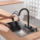 Кухонний змішувач чорний з водопадом/висувною лійкою нержавіючий Nett OB-38