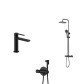 Комплект чорної душової системи з термостатом, змішувача на умивальник та гігієнічного душа Nett SSB-24 + VB-22 + Gappo G7290-6
