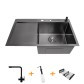 Комплект чорної кухонної мийки та змішувача з нержавіючої сталі NB-7848