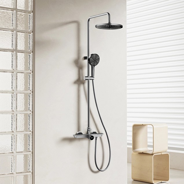 Комплект графитовый смеситель для раковины и дизайнерсая душевая система Nett DGr-66 + WGr-19