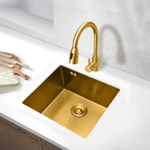 Золотая мойка для кухни из нержавейки 50 см под столешницу Nett NG-5045 фото