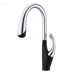 Чорний кухонний змішувач з висувним виливом "Лебідь" Nett SWB-435 фото