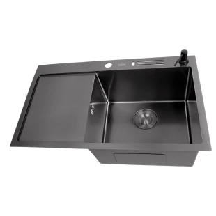 Уцінена чорна раковина на кухню з лівим крилом із PVD покриттям Nett NB-7848(L) фото