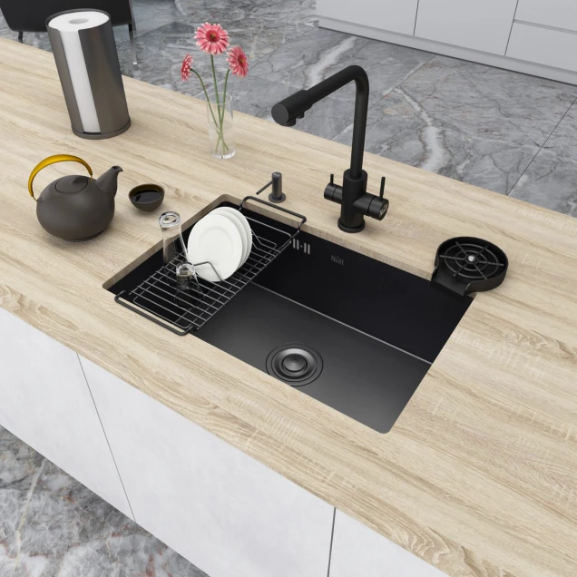 Черная мойка для кухни из нержавейки с PVD покрытием Nett NB-6845 фото