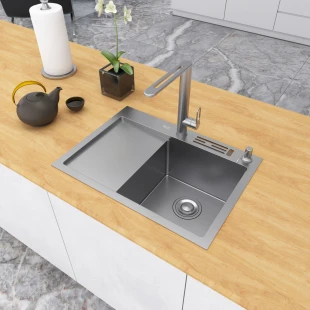 Накладная кухонная мойка с левым крылом Nett NS-6045(L) фото