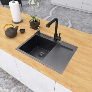 Черная раковина на кухню с правое крылом Nett NB-6045(R) фото