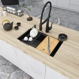 Черная мойка врезная с PVD покрытием многофункциональная Nett NB-7042 фото