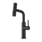 Смеситель на кухню водопад с выдвижной лейкой черный Nett LB-35