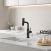 Смеситель на кухню водопад с выдвижной лейкой черный Nett LB-35 фото №11