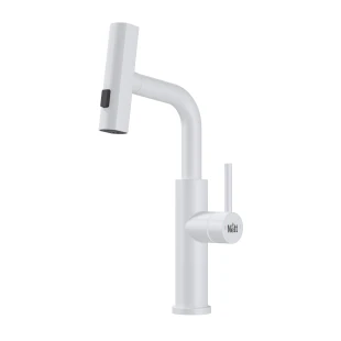 Змішувач на кухню водоспад з висувною лійкою білий Nett LW-35 фото
