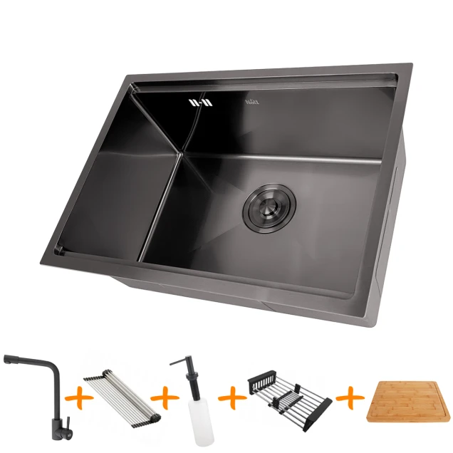 Комплект черной мойки на кухню и смеситель из нержавеющей стали NB-5742 фото