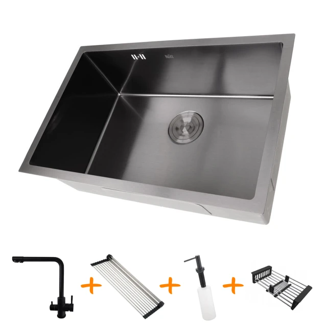 Комплект черной кухонной мойки и смесителя из нержавеющей стали NB-6845 фото