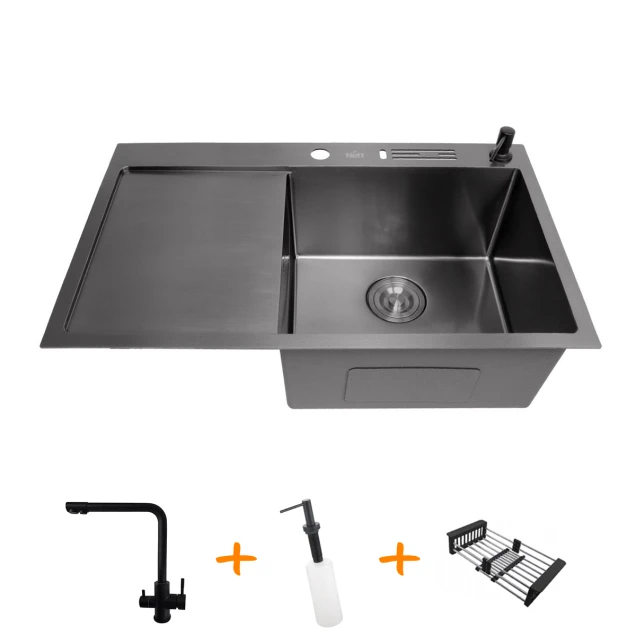 Комплект черной кухонной мойки и смесителя из нержавеющей стали NB-7848 фото