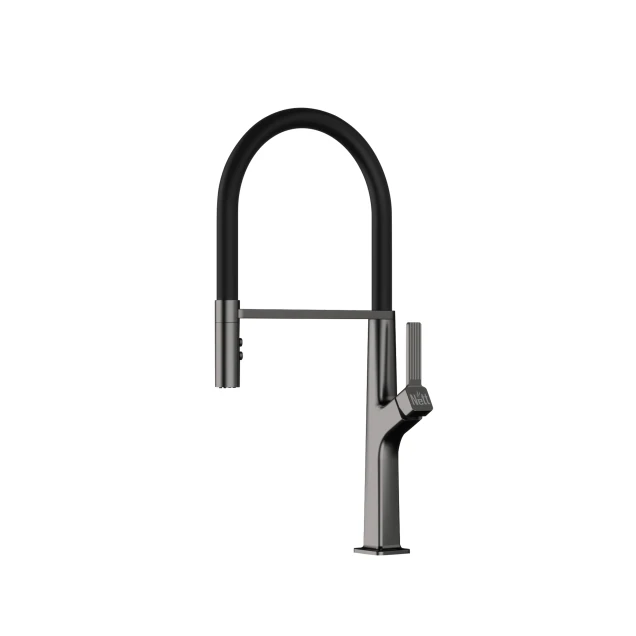 Змішувач для кухні з гнучким виливом графітовий Nett GG-56 фото