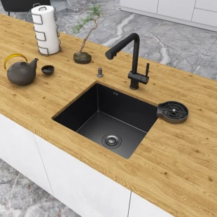 Чорна кухонна мийка з нержавійки 50 см під стільницю 1.5 мм Nett NВ-5045 фото