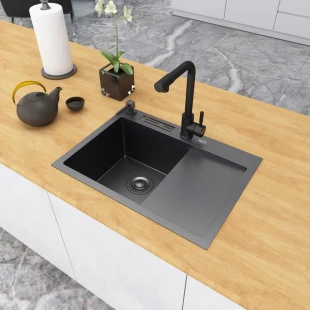 Чорна кухонна мийка накладна з правим крилом 1.5 мм Nett NB-6045(R) фото