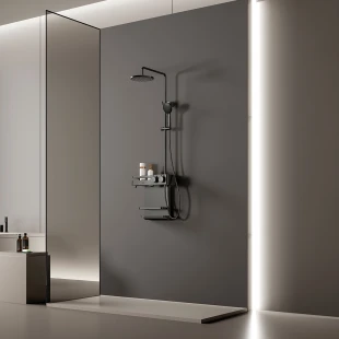 Душевая система графитовая внешнего монтажа для душа с полочкой Nett SGr-33 фото