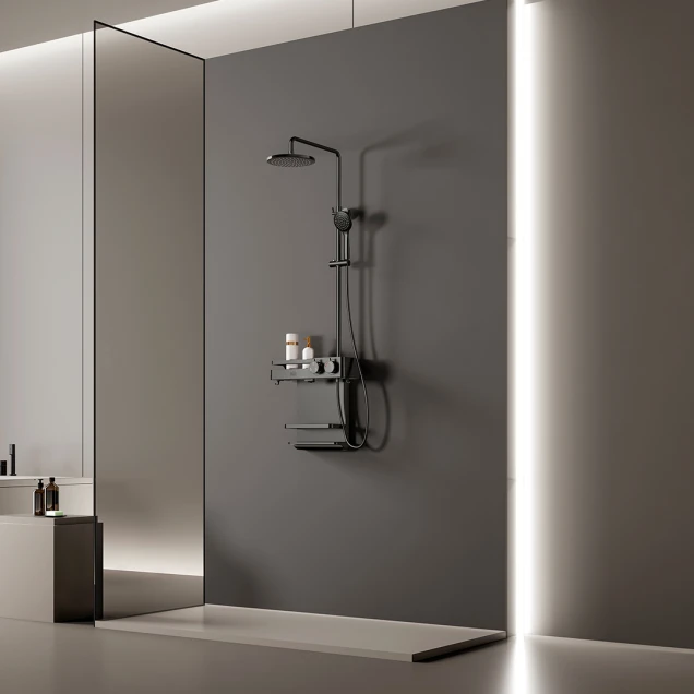 Душова система графітова зовнішнього монтажу для душу з полицею Nett SGr-33 фото