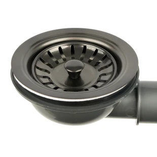 Чорний сифон для мийки на кухню з нержавійки з переливом та підключенням до посудомийки DMB-110 фото