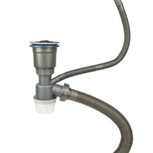 Чорний сифон для мийки на кухню з нержавійки з переливом колбою DKB-99 фото