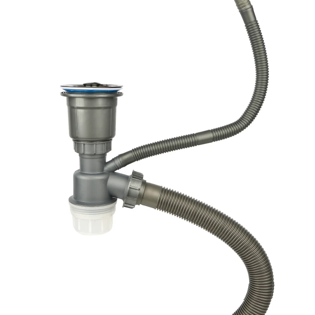 Черный сифон для мойки на кухню с нержавейки с переливом колбой DKB-99 фото