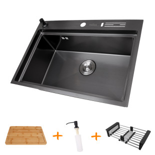 Мийки на кухню чорна з нержавіючої сталі накладна NB-7048 фото