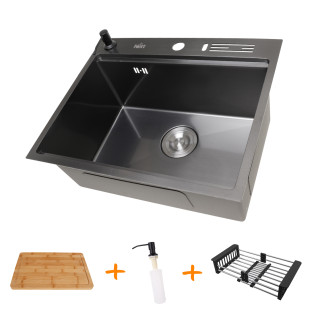 Мийки на кухню накладна чорна з нержавіючої сталі NB-5747 фото