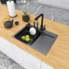 Уцінена чорна раковина на кухню з правим крилом Nett NB-6045(R) фото №2