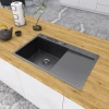 Уцінена чорна раковина на кухню з правим крилом Nett NB-7848(R) фото №5