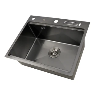 Мойка для кухни черная накладная декорирована с PVD покрытием Nett NBS-5747 фото