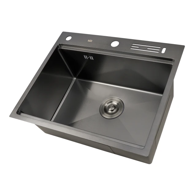 Мойка для кухни черная накладная декорирована с PVD покрытием Nett NBS-5747 фото