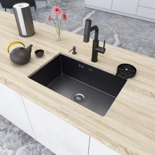 Мойка для кухни черная под столешницу с PVD покрытием многофункциональная Nett NB-5742U фото