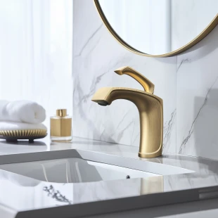 Золотой смеситель PVD для раковины Nett PG-33 фото