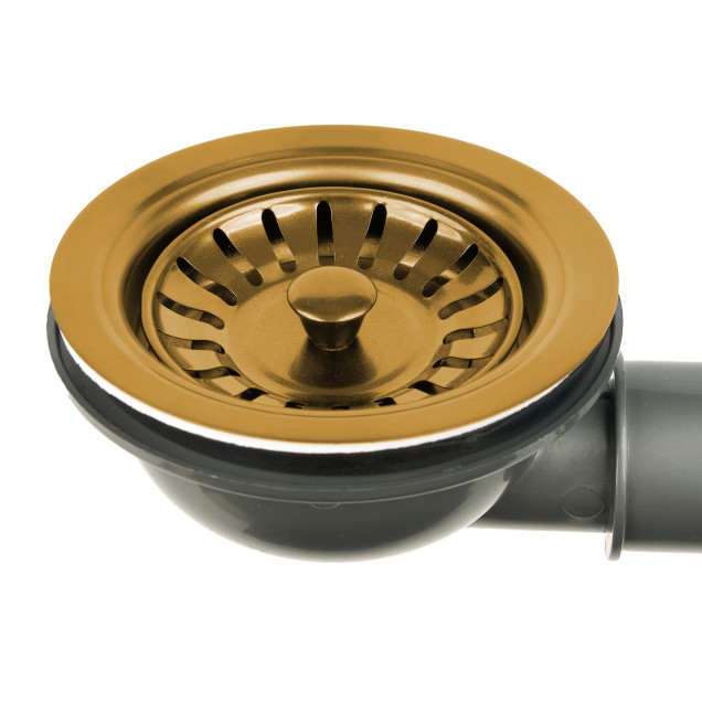 Золотий сифон для мийки на кухню з нержавійки з переливом та підключенням до посудомийки DMG-110 фото