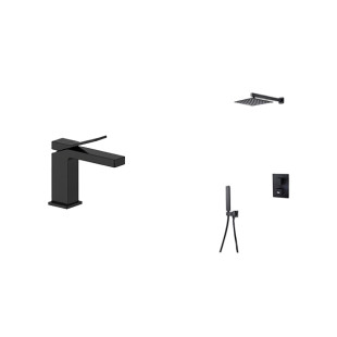 Комплект смесителя на раковину и душевой системы с термостатом черного цвета Nett UB-51 + TSB-473 фото