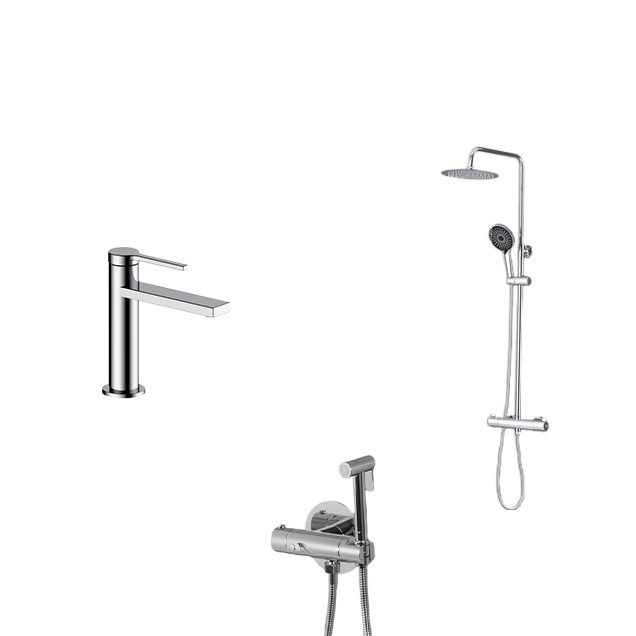 Комплект душова система з термостатом, змішувач на раковину та гігієнічний душ Nett SSH-24 + VH-22 + Gappo G7290 фото