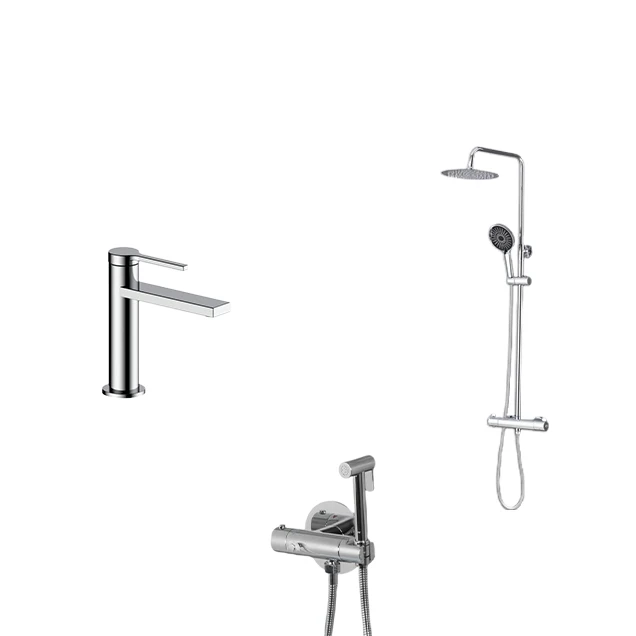 Комплект душевая система с термостатом, смеситель на раковину и гигиенический душ Nett SSH-24 + VH-22 + Gappo G7290 фото