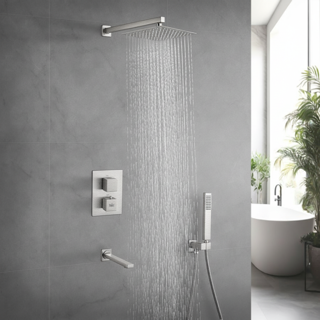 Душова система з термостатом прихованого монтажу та нижнім виливом Nett TSS-521 фото