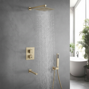 Золота душова система прихованого монтажу з термостатом та виливом Nett TSG-521 фото