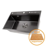 Чорна мийка для кухні з нержавійки з PVD покриттям багатофункціональна Nett NB-7048