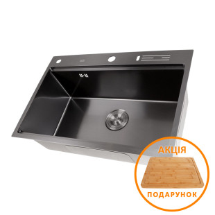 Чорна мийка для кухні з нержавійки з PVD покриттям багатофункціональна Nett NB-7048 фото