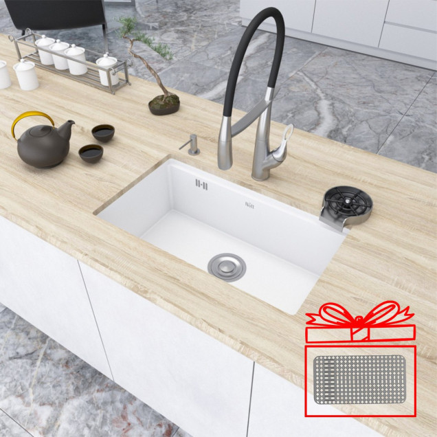 Біла мийка на кухню під стільницю 1 мм з нержавійки Nett NW-7042 фото