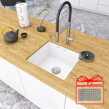 Белая кухонная мойка под столешницу 1 мм из нержавеющей стали Nett NW-5045