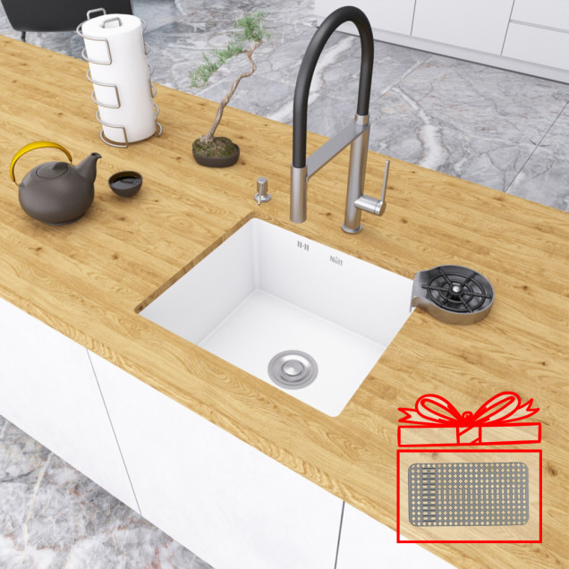 Белая кухонная мойка под столешницу 1 мм из нержавеющей стали Nett NW-5045 фото