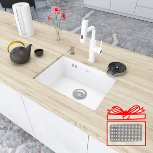 Кухонная мойка белая под столешницу 1.5 мм из нержавеющей стали Nett NW-5742 фото