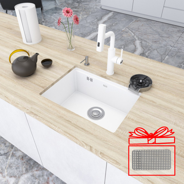 Кухонная мойка белая под столешницу 1 мм из нержавейки Nett NW-5742 фото