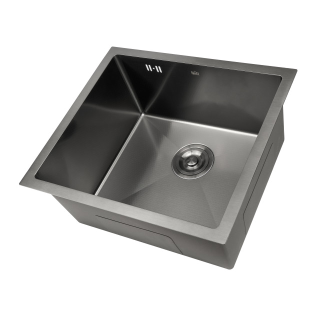 Уцінена чорна мийка для кухні с декором нержавіюча під стільницю Nett NВS-5045 фото