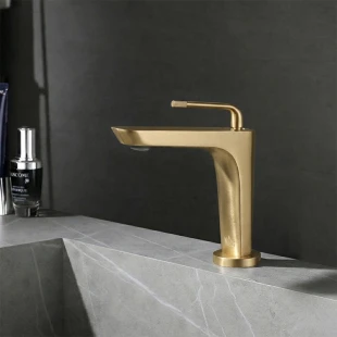 Золотой смеситель на умывальник с латуни Nett DG-21 фото