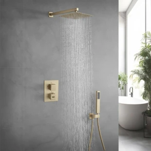 Золота душова система прихованого монтажу з термостатом Nett TSG-473 фото