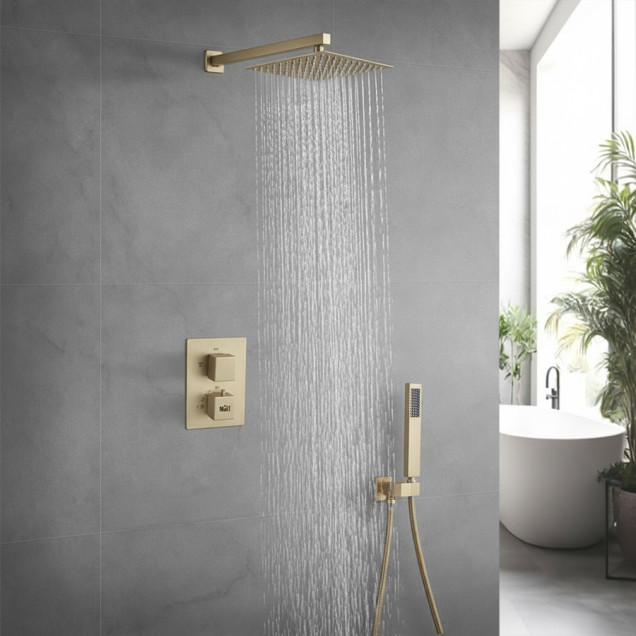 Золота душова система прихованого монтажу з термостатом Nett TSG-473 фото